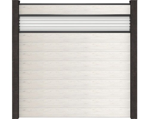 Zaun Hauptelement GroJa Solid Stecksystem ohne Pfosten mit Designelement 30er Glaseinsatz 180 x 180 cm sand