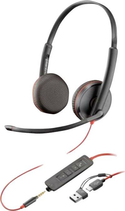 HP Poly Blackwire C3225 Over Ear Headset kabelgebunden Stereo Schwarz Headset, Lautstärkeregelung, Mikrofon-Stummschaltu