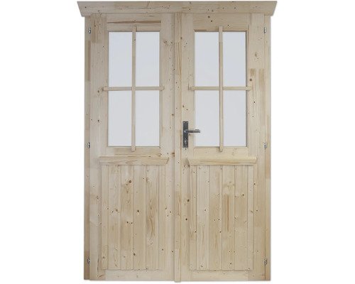 Doppeltür für Gartenhaus 28 mm SKAN HOLZ halbverglast 117.5x179.5 cm natur