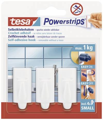tesa POWERSTRIPS® Klebehaken Small Trend Weiß Inhalt: 3 St.
