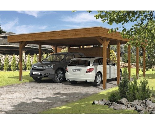 Doppelcarport SKAN HOLZ Friesland 557x708 cm nussbaum