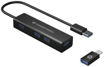 Conceptronic HUBBIES06B USB-Hub 4 Port USB-A USB 3.1 Gen1 5 GBit/s Schwarz HUBBIES06B