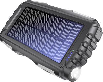 Denver PSO-20010 MK2 Solar Powerbank 20000 mAh Anthrazit Taschenlampe, Statusanzeige