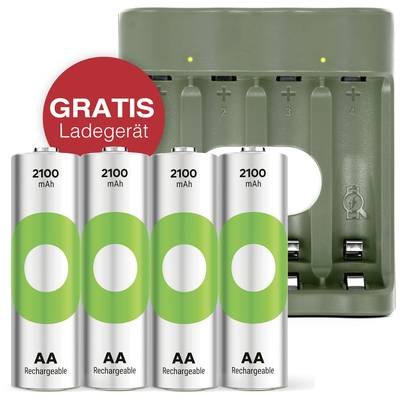 GP "Aktion Gratis Ladegerät" USB-Modell Ladegerät GP B441 inkl. 4x AA-Akku Mignon (AA)-Akku NiMH 2100 mAh 1.2 V 1 Set