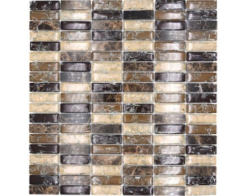 Glasmosaik mit Naturstein XICS1155 emperador braun 32,2x31 cm