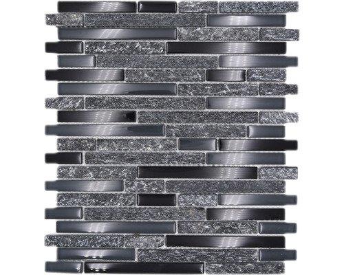 Glasmosaik mit Naturstein XCMMV798 mix grau-schwarz 29,8x33,8 cm