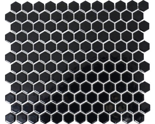 Keramikmosaik Hexagon HX060 uni schwarz glänzend 26x30 cm