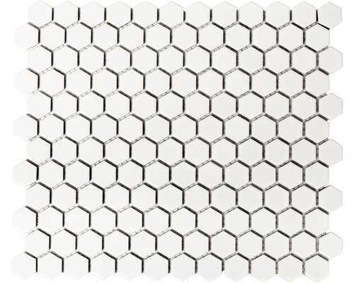 Keramikmosaik Hexagon HX055 uni weiss matt 26x30 cm
