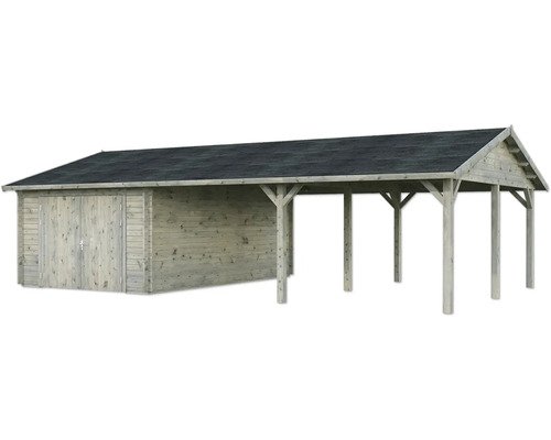 Einzelgarage Palmako Roger 19,0+33,2 m² mit Holztor 1006 x 619 cm tauchgrundiert grau