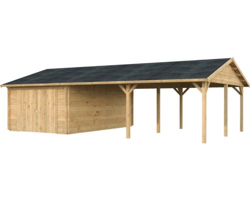 Einzelgarage Palmako Roger 19,0+33,2 m² mit Holztor 1006 x 619 cm tauchgrundiert braun