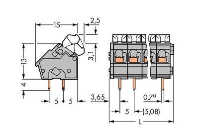 WAGO 256-403/334-000 Federkraftklemmblock 2.50 mm² Polzahl 3 Grau 280 St.