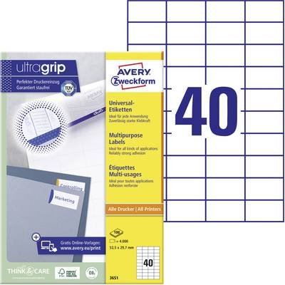 Avery-Zweckform 3651 Universal-Etiketten 52.5 x 29.7 mm Papier Weiß 4000 St. Permanent haftend Tintenstrahldrucker, Lase