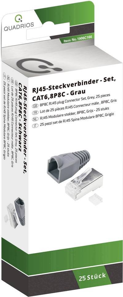 Quadrios RJ-45 Steckverbinder Set-CAT 6 1906C166 Stecker, gerade Polzahl Sensoren 8P8C Grau 25 St.