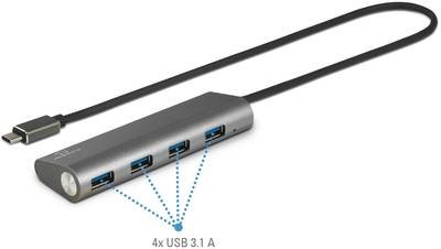 Renkforce RF-3374944 USB-Hub 4 Port USB-A USB 3.2 Gen1 5 GBit/s mit Aluminiumgehäuse Silber