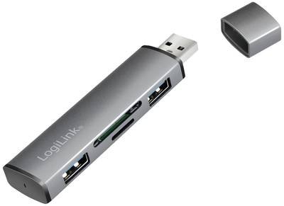 LogiLink UA0394 USB-Hub 4 Port USB-A, SD, microSD USB 3.2 Gen2 10 GBit/s mit Aluminiumgehäuse, mit eingebautem SD-Karten