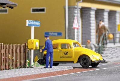 Busch 7887 H0 PKW Modell Volkswagen Käfer mit Postmann und Briefkasten