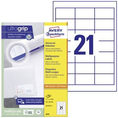 Avery-Zweckform 3670 Universal-Etiketten 64 x 36 mm Papier Weiß 2100 St. Permanent haftend Laserdrucker, Farblaserdrucke