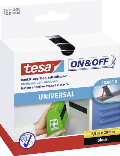 TESA On & Off 55225-00-01 Klettband zum Aufkleben Haft- und Flauschteil (L x B x H) 2500 mm x 20 mm x 2.5 m Schwarz 1 St