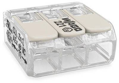 WAGO 221-483 221-483 Verbindungsklemme flexibel: 0.20-4 mm² starr: 0.20-4 mm² Polzahl: 3 1 St. Transparent, Weiß