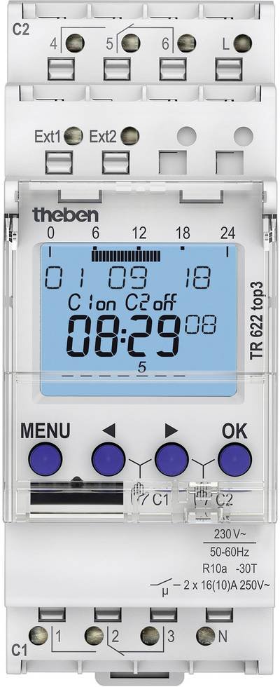 Theben 6220130 Zeitschaltuhr digital Wochenprogramm 2600 W IP20 Countdown-Funktion, Gangreserve, Externer Eingang, Impul
