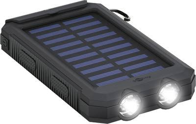 Goobay 49216 Solar Powerbank 8000 mAh, 2x USB-A Anschlüsse, LED-Anzeige, Kompass, Taschenlampe, Solarpanel, Schwarz
