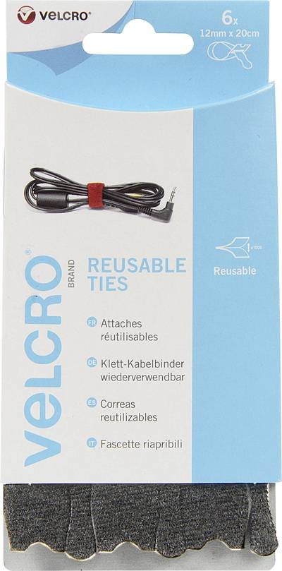 VELCRO® VEL-EC60388 Klettkabelbinder zum Bündeln Haft- und Flauschteil (L x B) 200 mm x 12 mm Schwarz 6 St.