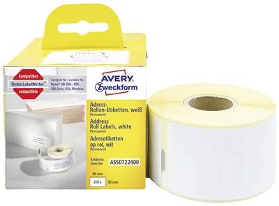 Avery-Zweckform Etiketten Rolle Kompatibel ersetzt DYMO, Seiko 99012, S0722400 89 x 36 mm Papier Weiß 260 St. Permanent