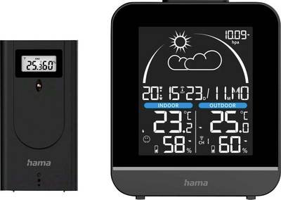 hama 00222218 Wetterstation "La Gomera", mit Außensensor, Funk, Wecker, Schwarz