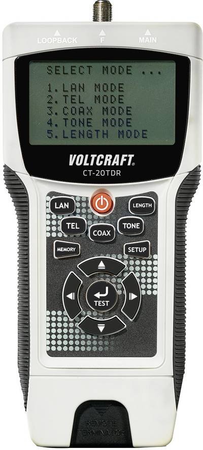 Kabeltester CT-20TDR VOLTCRAFT CT-20TDR Geeignet für geschirmte/ungeschirmte Kabel, CAT3, CAT4, CAT5, CAT5E, CAT6, Coax