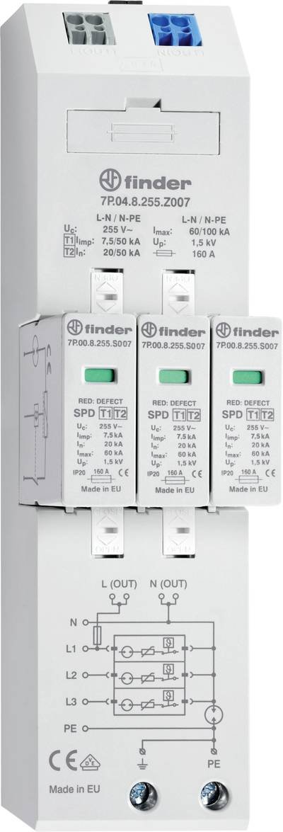 Finder 7P.04.8.255.Z007 7P.04.8.255.Z007 Überspannungsableiter 20 kA 1 St.