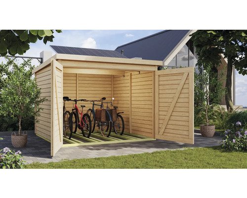 Fahrradgarage Karibu 4 inkl. Solaranlage 212,5 x 216,5 cm natur
