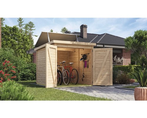 Fahrradgarage Karibu 3 inkl. Solaranlage 212,5 x 216,5 cm natur