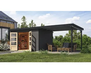 Gartenhaus Karibu Metalwood 2 7B Blech anthrazit inkl. Anbaudach 3 m 692,5 x 273 cm terragrau