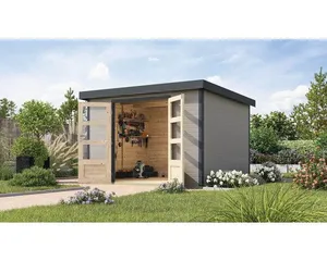 Gartenhaus Karibu Metalwood 5D Blech anthrazit 320,5 x 266,5 cm wassergrau