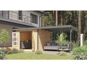 Gartenhaus Karibu Metalwood 2 6A Blech graualu inkl. Anbaudach 3 m 595,5 x 292,4 cmm natur