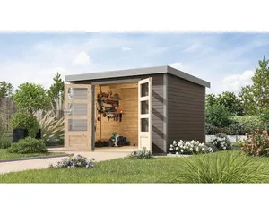 Abri de jardin Karibu Metalwood 5B tôle gris aluminium 320,5 x 266,5 cm gris terre
