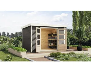 Gartenhaus Karibu Metalwood 4B Blech weiß 322 x 236,5 cm terragrau