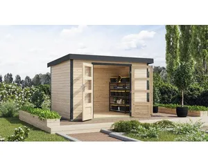 Gartenhaus Karibu Metalwood 4A Blech anthrazit 322 x 236,5 cm natur