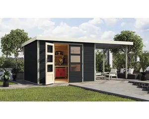 Gartenhaus Karibu Metalwood 5C Blech weiß inkl. Anbaudach 2,35 m 541,5 x 266,5 cm anthrazit
