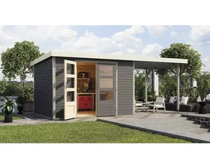 Gartenhaus Karibu Metalwood 5B Blech weiß inkl. Anbaudach 2,35 m 541,5 x 266,5 cm terragrau