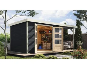 Gartenhaus Karibu Metalwood 4C Blech weiß inkl. Anbaudach 2,35 m 541,5 x 236,5 cm anthrazit