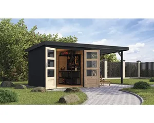 Gartenhaus Karibu Metalwood 3,5C Blech anthrazit inkl. Anbaudach 2,35 m 486,5 x 266,5 cm anthrazit