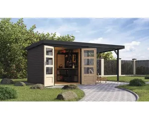 Gartenhaus Karibu Metalwood 3,5B Blech anthrazit inkl. Anbaudach 2,35 m 486,5 x 266,5 cm terragrau