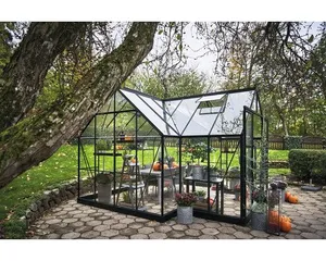 Gewächshaus Halls Garden Room Sicherheitsglas 3 mm inkl. Fundament 389 x 391 cm schwarz