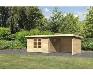 Gartenhaus Karibu Tossens 4 inkl. Anbaudach 3,3 m mit Rück- und Seitenwand 614,5 x 333 cm natur