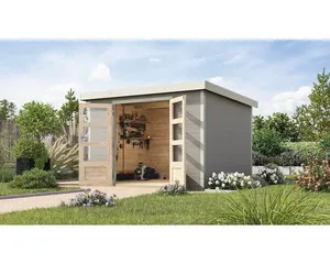 Gartenhaus Karibu Metalwood 5D Blech weiß 320,5 x 266,5 cm wassergrau