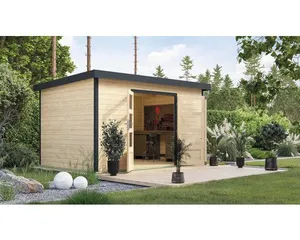 Gartenhaus Karibu Metalwood 2 7A Blech anthrazit 390 x 273 cm natur