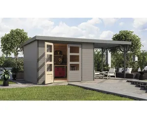 Gartenhaus Karibu Metalwood 5D Blech graualu inkl. Anbaudach 2,35 m 541,5 x 266,5 cm wassergrau