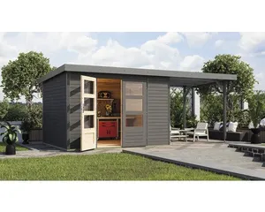 Gartenhaus Karibu Metalwood 5B Blech graualu inkl. Anbaudach 2,35 m 541,5 x 266,5 cm terragrau