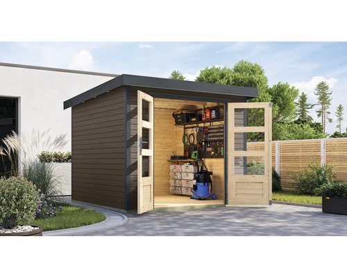 Gartenhaus Karibu Metalwood 3,5B Blech anthrazit 266 x 266,5 cm terragrau